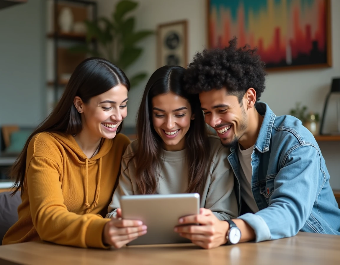 Colocataires comparant les prix d'assurance habitation sur tablette dans leur appartement partagé