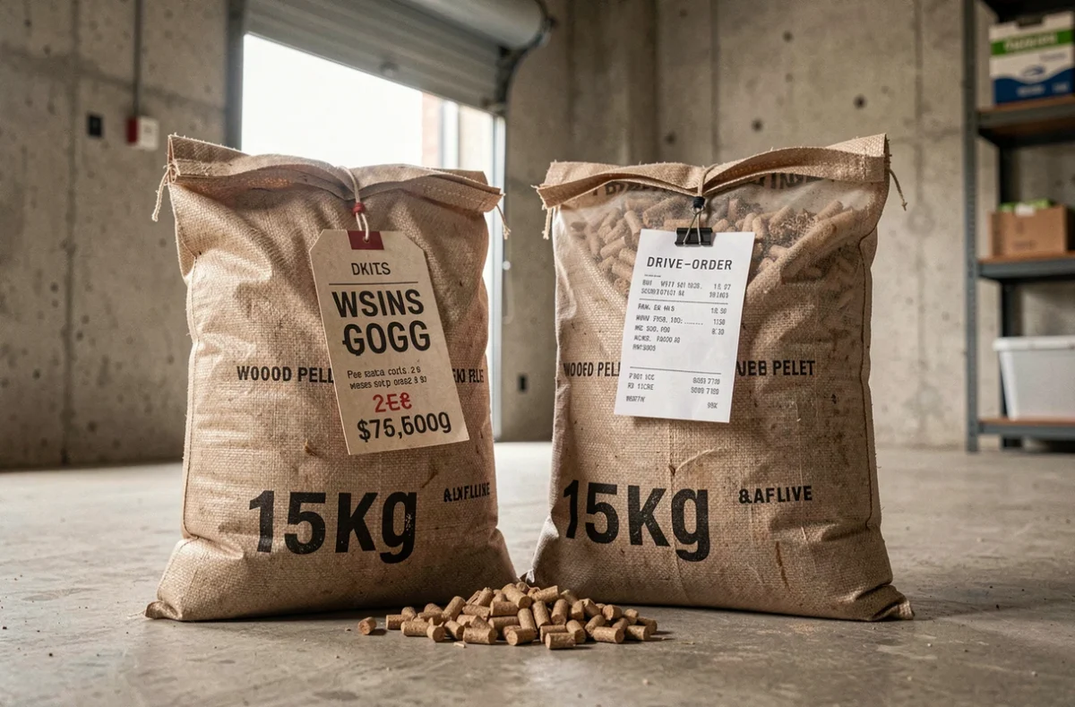 Comparaison des prix de sacs de pellets de bois achetés en magasin et via le drive Leclerc