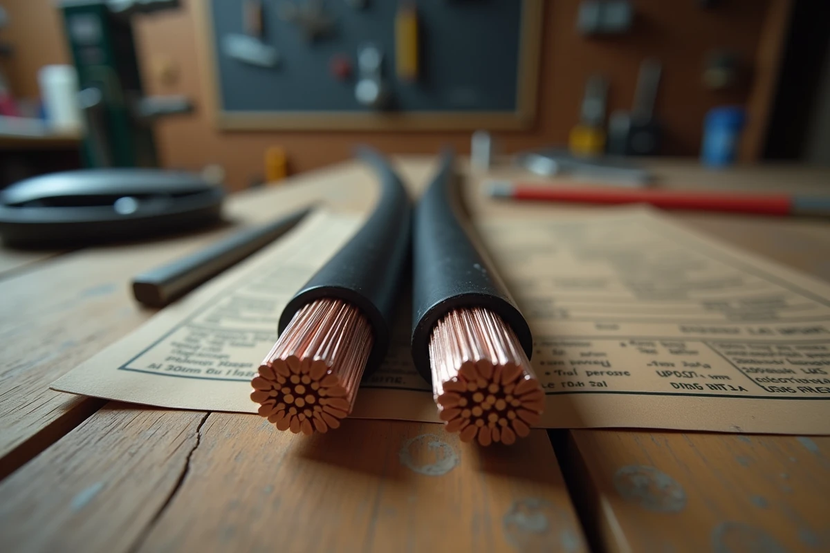 Comparaison de câbles électriques de sections 1,5 mm² et 2,5 mm² pour radiateur électrique