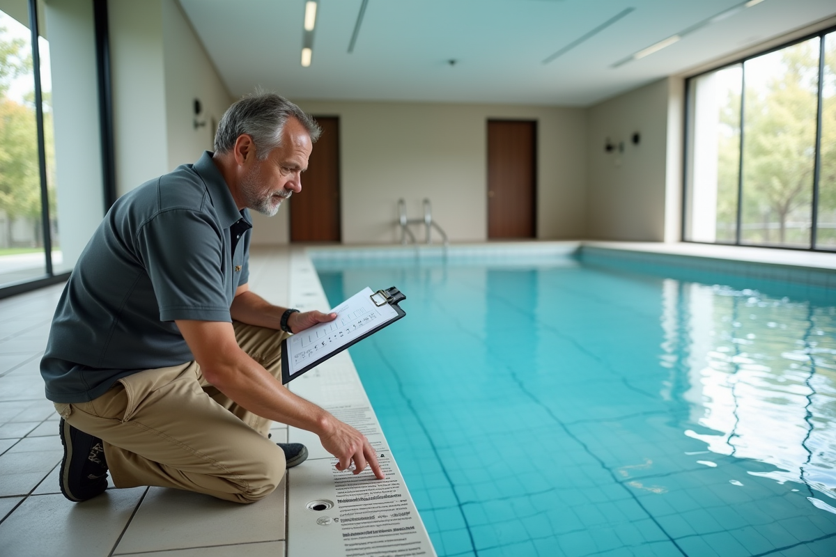 Constructeur de piscine vérifiant la profondeur d