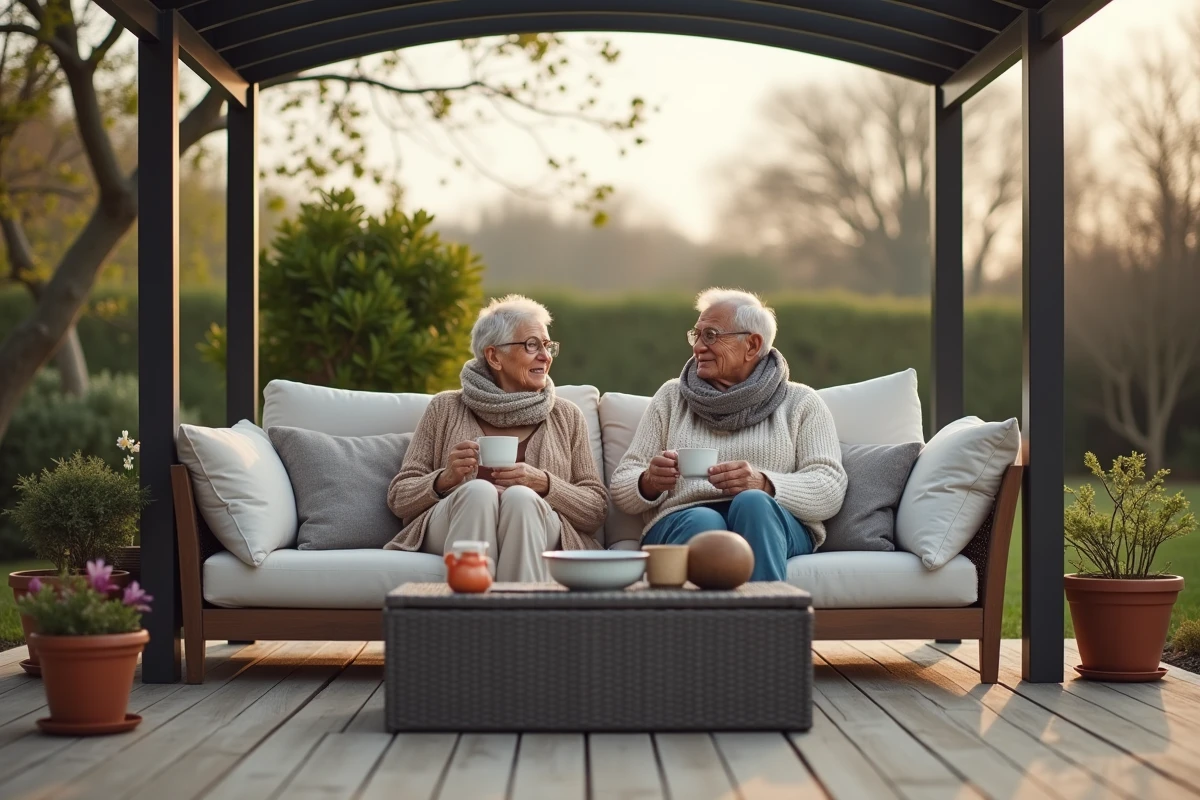 Couple retraité profitant d un moment de détente en extérieur