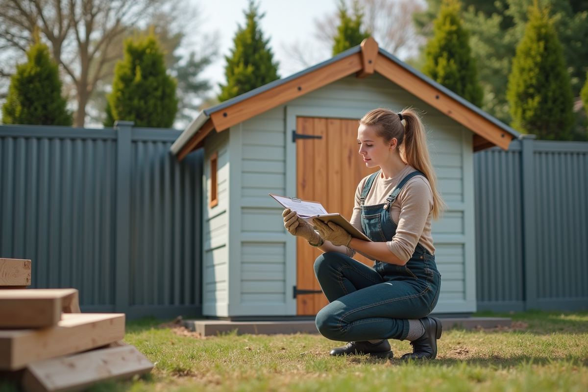 Femme en vêtements de jardin vérifiant un règlement