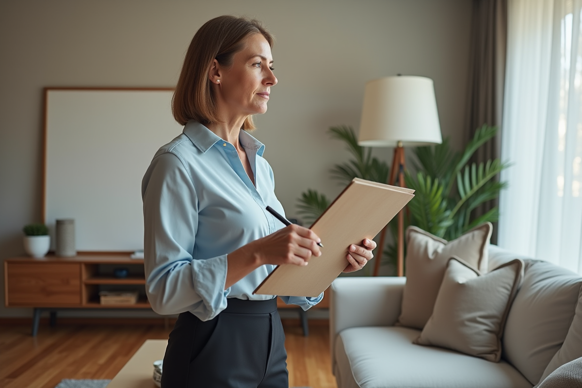 Femme en business casual lors d'une consultation home staging