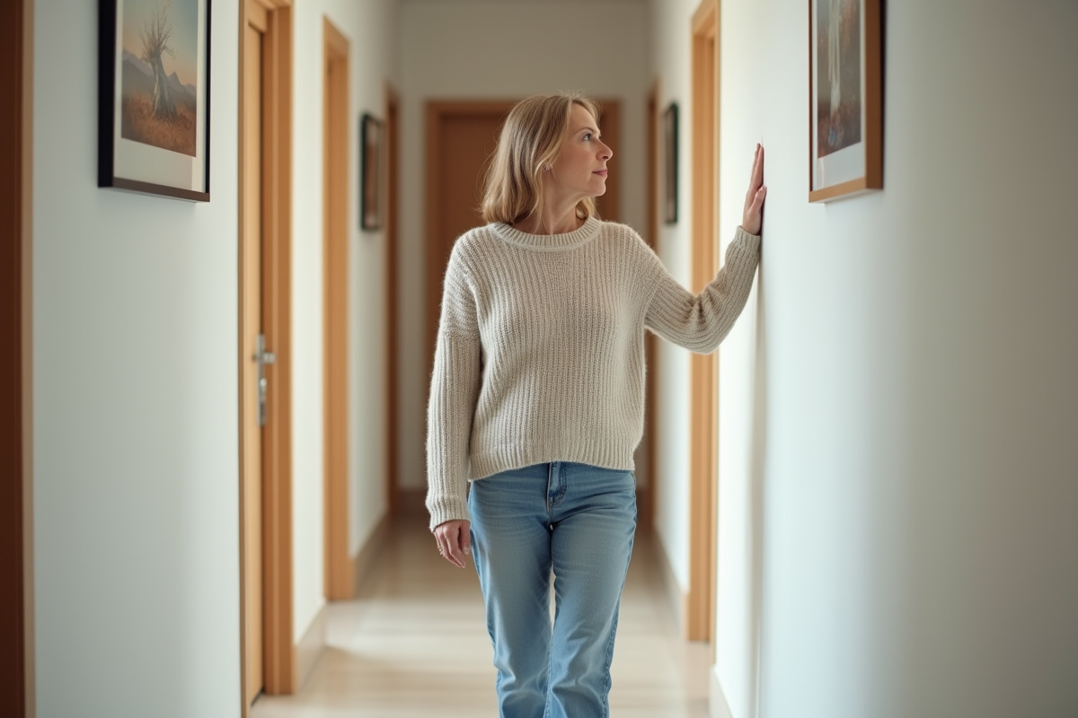 Femme d'âge moyen dans un couloir moderne intérieur