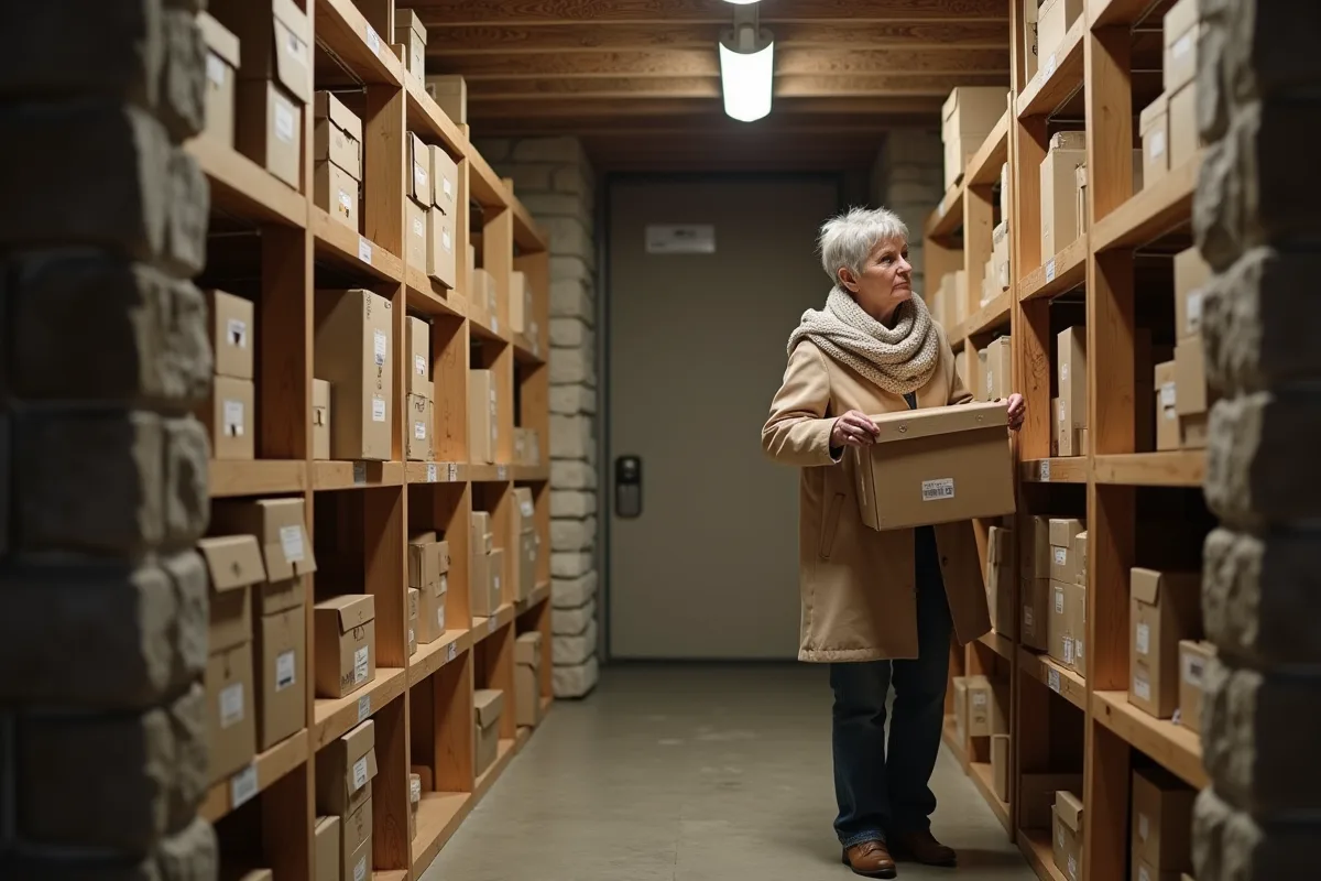 Femme organisant des boîtes dans un cellier bien rangé