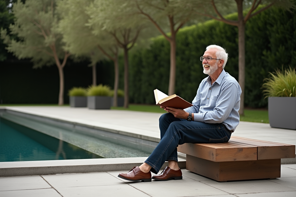 Homme retraité assis sur un banc près d