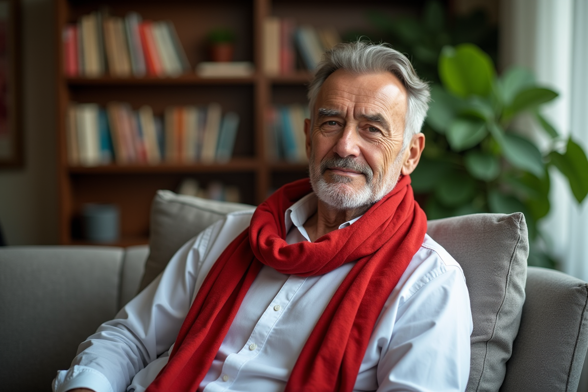 Homme mature dans un salon avec livres et plantes