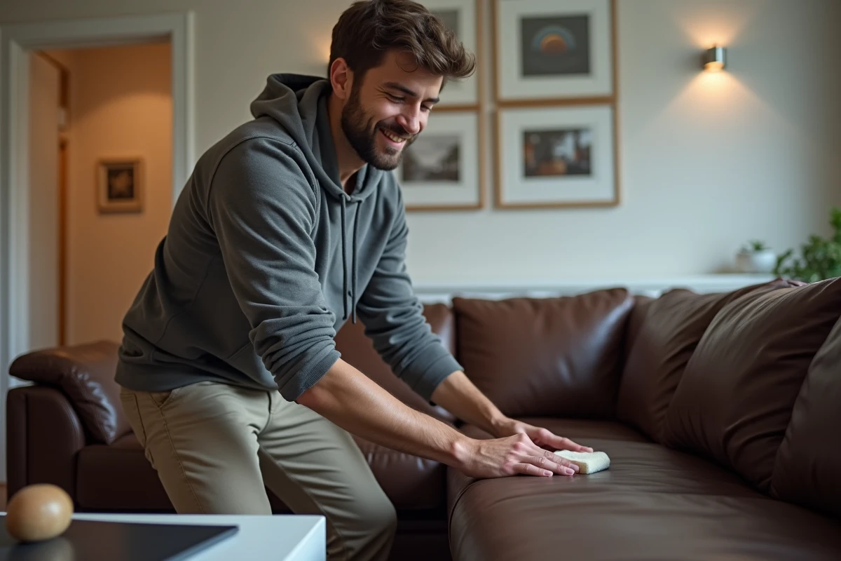 Jeune homme appliquant un produit d