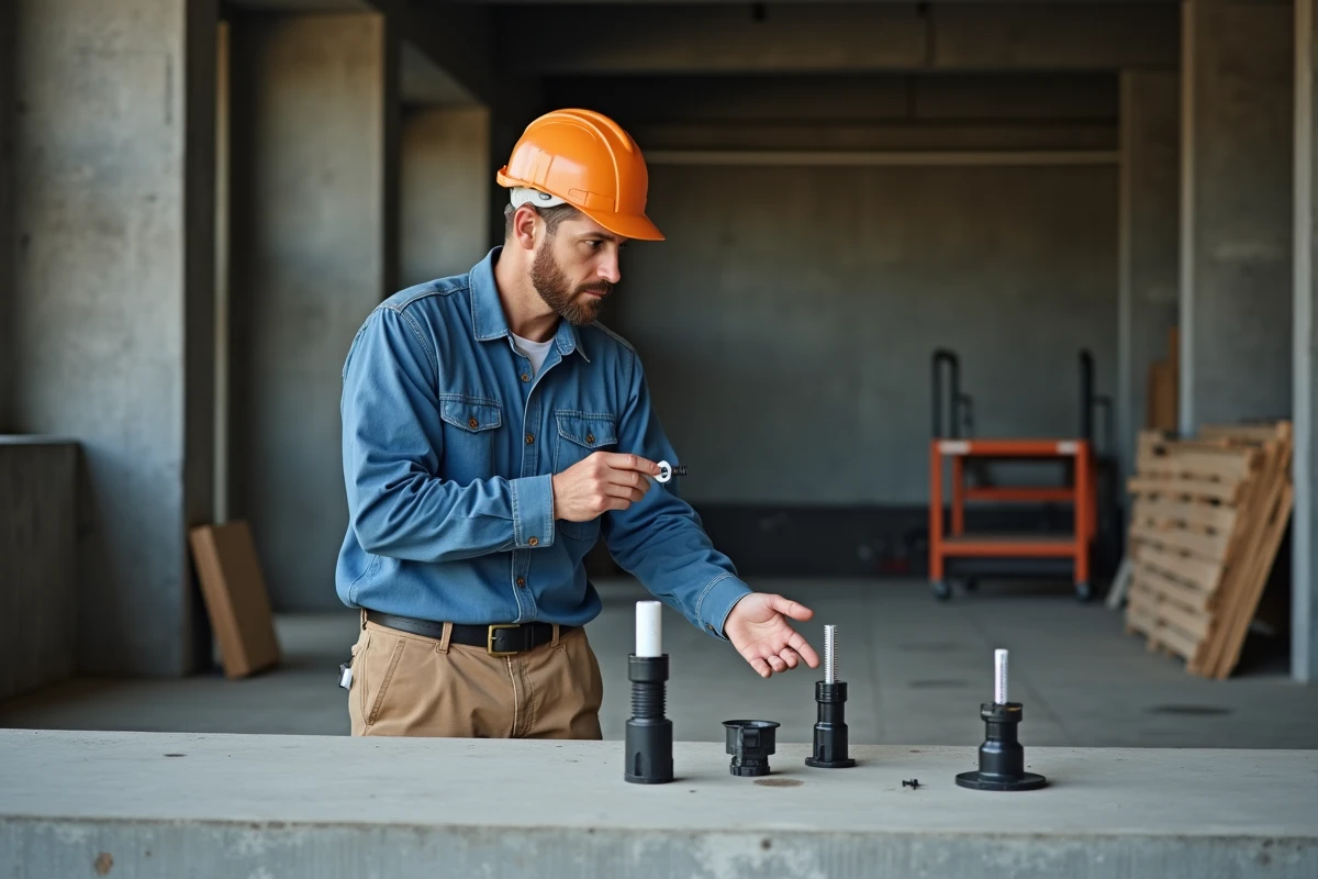 Ouvrier en chantier examinant des cartouches d'ancrage chimique